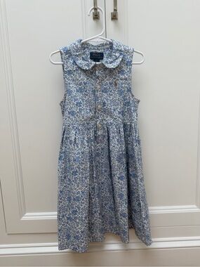 Ralph Lauren Blue Floral Sleeveless Peter Pan Collar Dress Girls Size 6 NWT